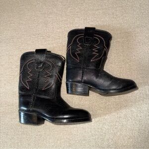 Old West Baby Size 6 Black Leather Western Cowboy Boots with Red Stitching